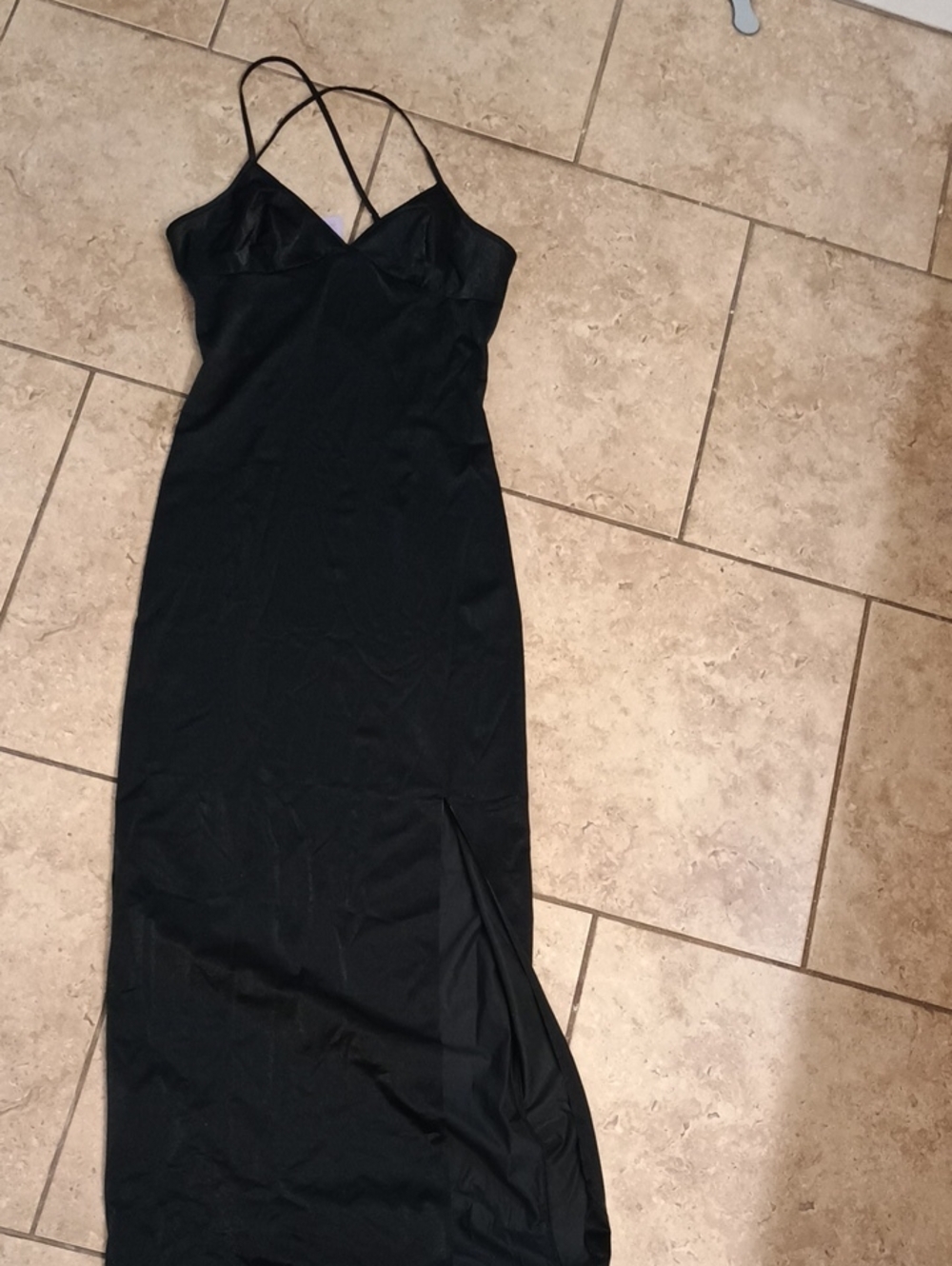 Savage X Fenty Black Strappy Maxi Dress with Side Slit